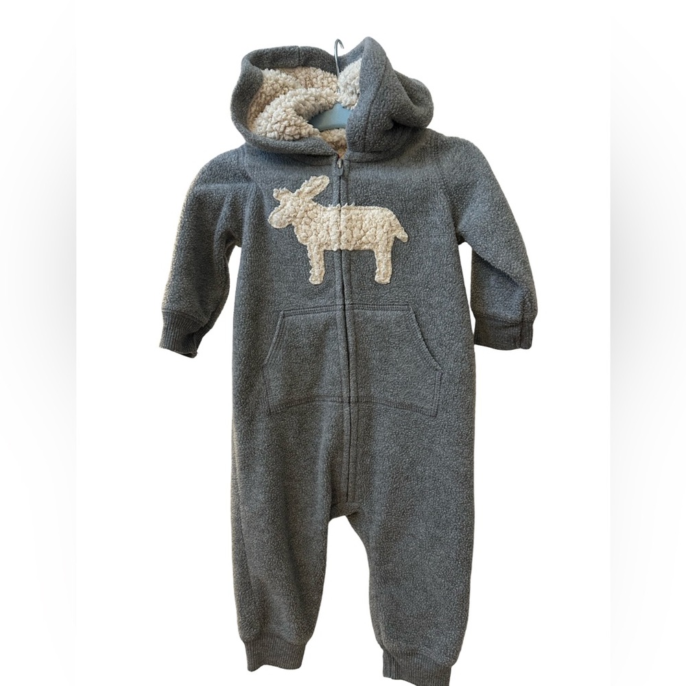 Carter's Gray and Cream Fleece long sleeved romper